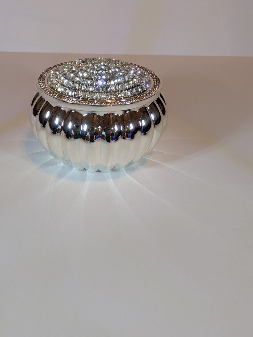 Vintage Rhinestone Encrusted Silver plated Trinket Box